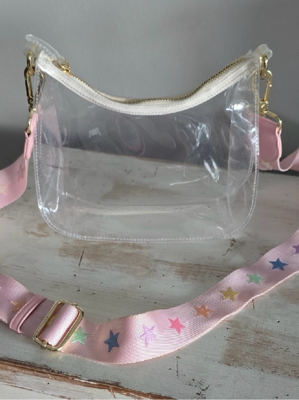 Stoney Clover Lane Clear Curved Crossbody Bag With Park & Beach Star Strap